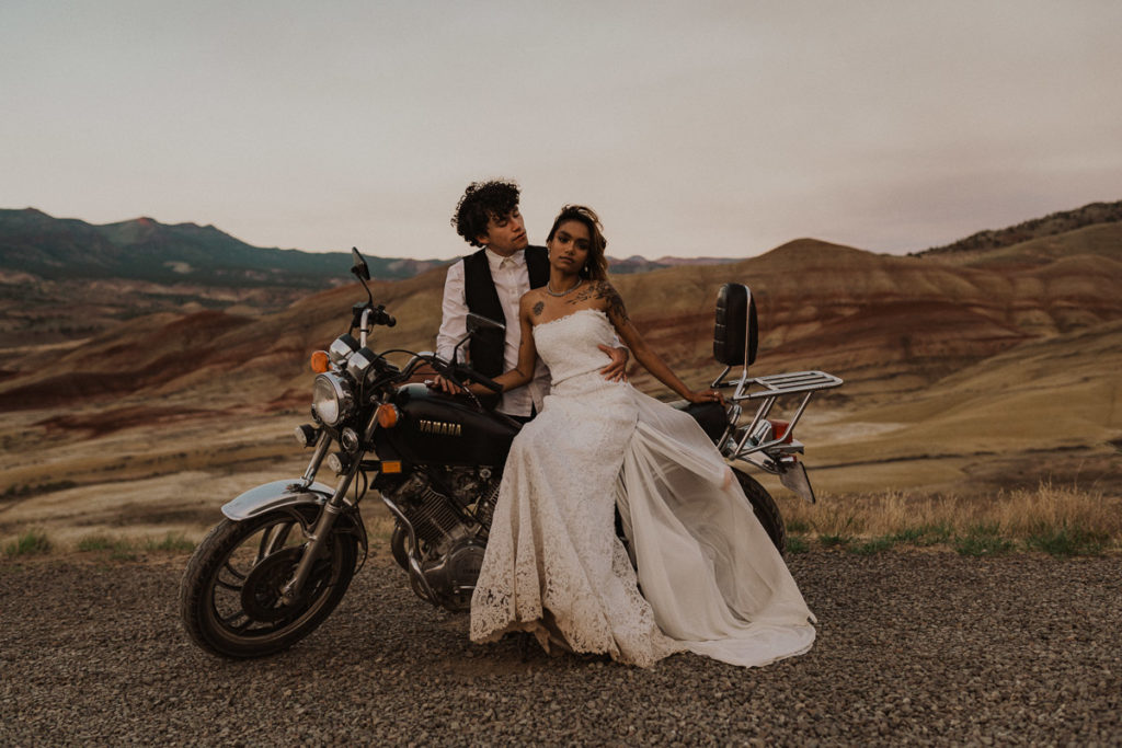 Sunset Motorcycle elopement at the Painted Hills, Oregon