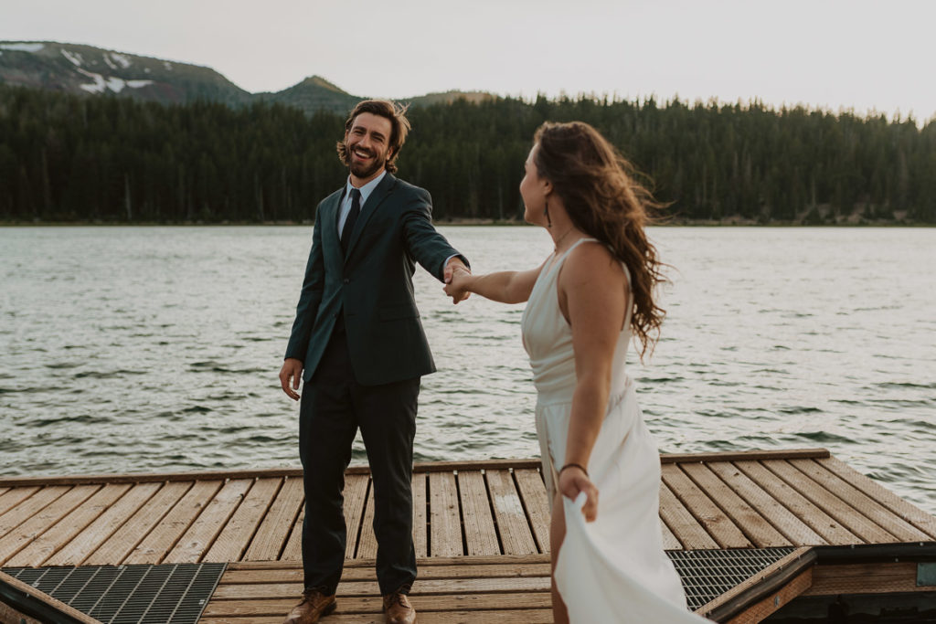 Couple eloping at Three Creeks Lake in Sisters, Oregon.