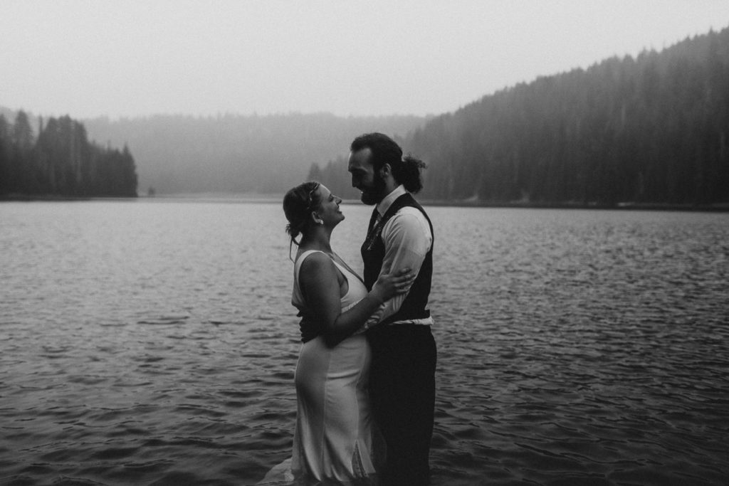 Couple in the water at Todd Lake elopement