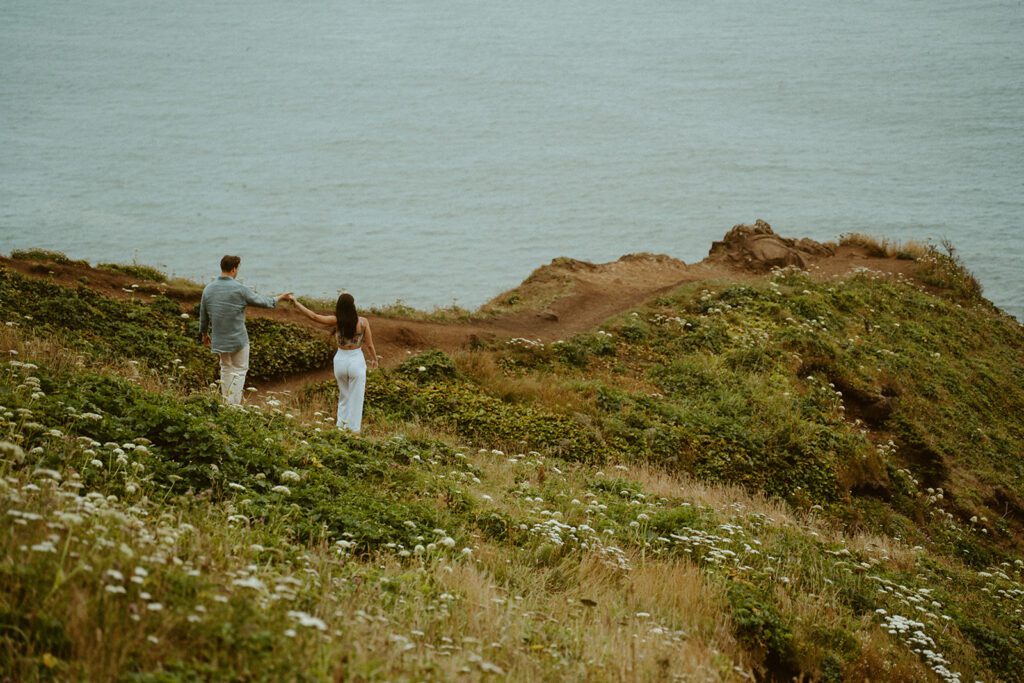 Oregon Coast elopement with wildflowers at elk flats